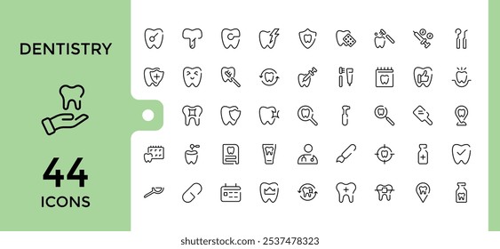 Set of Dental line icons. Featuring butt, button, line, interface, website, teeth, dental. Set of line pictogram. Vector illustration.