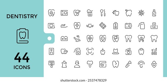 Set of Dental line icons. Featuring butt, button, line, interface, website, teeth, dental. Set of line pictogram. Vector illustration.