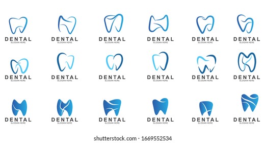 Set of Dental Logo colorful Design template. Icon tooth abstract modern.