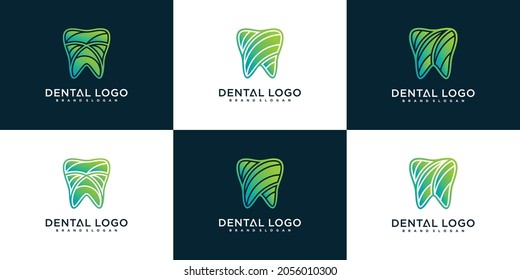 Set Set Set mit Dentallogo-Design-Kollektion mit cooler Farbverlauf-Farbe Premium Vektor