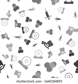 Set Dental medical syringe, Dental implant, Tooth and Otolaryngological head reflector on seamless pattern. Vector