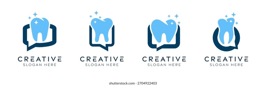Set of dental message logo design templates. Modern isolated dental logo with speech bubble design for dental clinics, dental consultations, and technology.