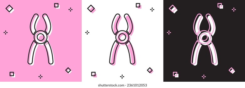 Set Dental pliers icon isolated on pink and white, black background. Dental equipment.  Vector