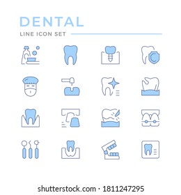 Set of dental related color line icons