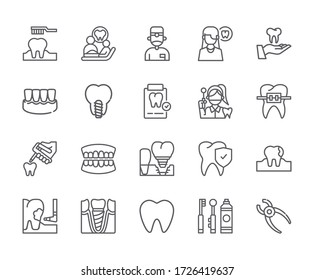 Set of dental Related Vector Line Icons. Includes such Icons as dentist, teeth, toothache, caries, gums and more. - vector