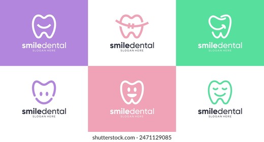 Set of dental smile logo design template.