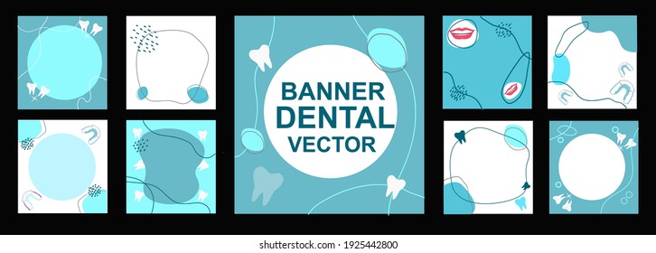 Set of dental social media banner post template.blue background,vector illustration.