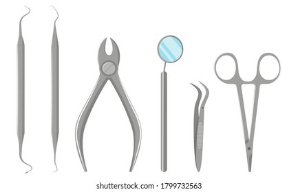 Set of dental tools isolated on white background vector illustration.