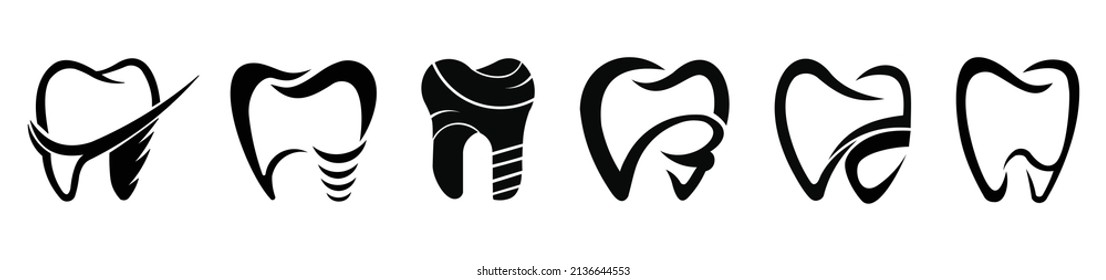set dental vector logo design.Dental Clinic logo,Health Dent Logo design vector template linear style