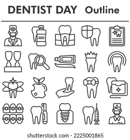 Set, Dentist Day icons set - icon, illustration on white background, outline style