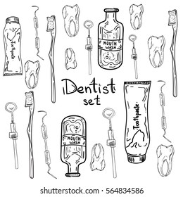 Set of Dentist with different dental equipment
