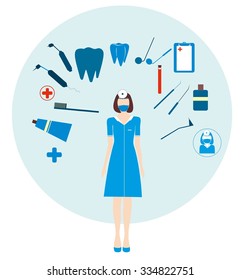 Set of Dentist doctor avatar-vector illustration. Dentistry with dental health instruments - vector illustration. Dental icons.