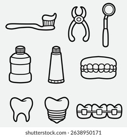 set of dentist equipment good for icon, symbol, element design, coloring book, coloring page, etc
