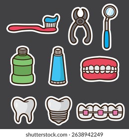 set of dentist equipment good for sticker, badge, element design, icon, printable, etc