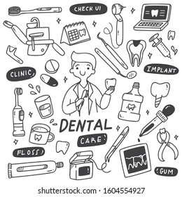 Set of Dentist Equipments Doodle 