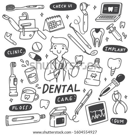Set of Dentist Equipments Doodle 