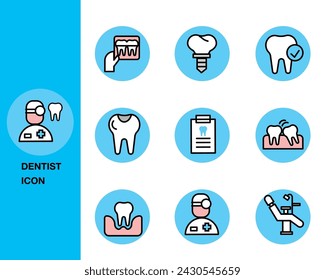 set of dentist icon flat design