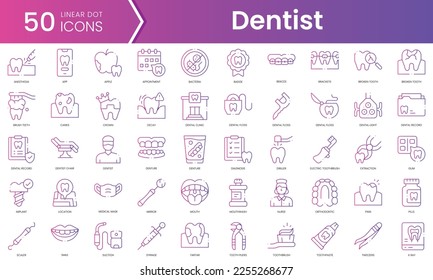 Set of dentist icons. Gradient style icon bundle. Vector Illustration