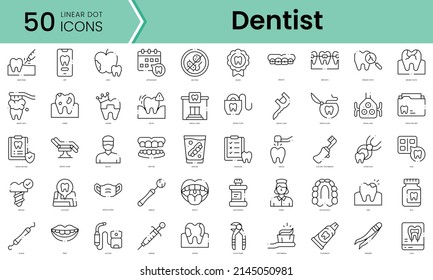 Set Of Dentist Icons. Line Art Style Icons Bundle. Vector Illustration