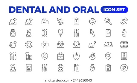 Set of dentist Icons. Simple line art style icons pack. Vector illustration. Dental elements stroke pictogram and minimal thin web icon set. Outline collection. illustration