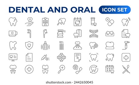 Set of dentist Icons. Simple line art style icons pack. Vector illustration. Dental elements stroke pictogram and minimal thin web icon set. Outline collection. illustration