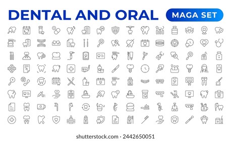 Set of dentist Icons. Simple line art style icons pack. Vector illustration. Dental elements stroke pictogram and minimal thin web icon set. Outline collection. illustration