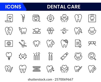 Set of dentist Icons. Simple line art style icons pack. Vector illustration. Dental elements stroke pictogram and minimal thin web icon set. Outline collection. illustration