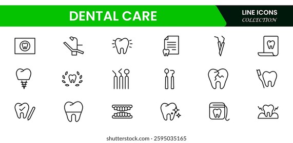 Set of dentist Icons. Simple line art style icons pack. Vector illustration. Dental elements stroke pictogram and minimal thin web icon set. Outline collection. illustration