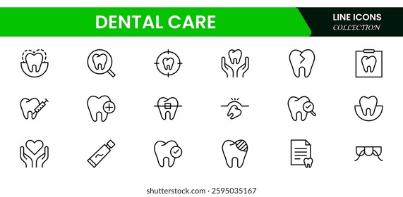 Set of dentist Icons. Simple line art style icons pack. Vector illustration. Dental elements stroke pictogram and minimal thin web icon set. Outline collection. illustration