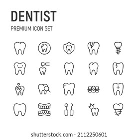 Set of dentist line icons. Premium pack of signs in trendy style. Pixel perfect objects for UI, apps and web.