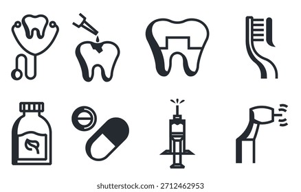 Conjunto de iconos de vectores de dentista Ilustración vectorial
