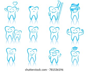 Set of dentistry symbols: dental tools, braces, teeth, toothache, hygiene, tooth decay etc.