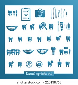 Set of dentistry symbols, part 2. Dental tools etc.