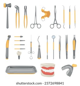 Set dentist's supplies on white background