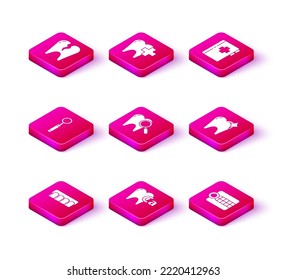 Set Dentures model, Calcium for tooth, Dental inspection mirror, search, Tooth whitening concept, Clipboard with dental card and clinic care icon. Vector
