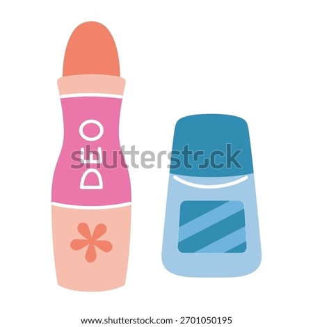 Set of deodorant bottles for daily hygiene, freshness and personal care routine. Trendy modern vector illustration isolated on white background, hand drawn, flat design