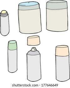 Set of deodorant containers on isolated white background
