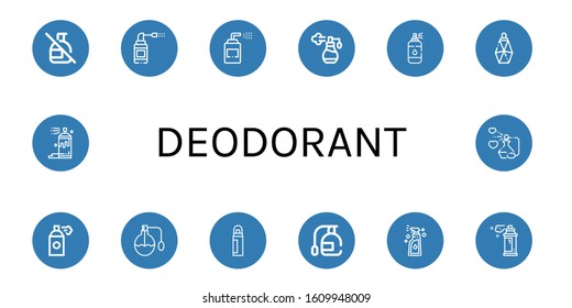 Set of deodorant icons. Such as No spray, Sprays, Perfume, Spray, Parfume, Deodorant , deodorant icons