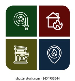 Set of department icons such as Fire hose, House on fire, Store, Firefighter , department