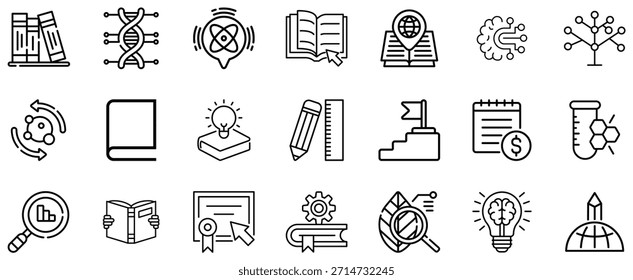 Conjunto que representa varios libros de conceptos de educación y ciencia