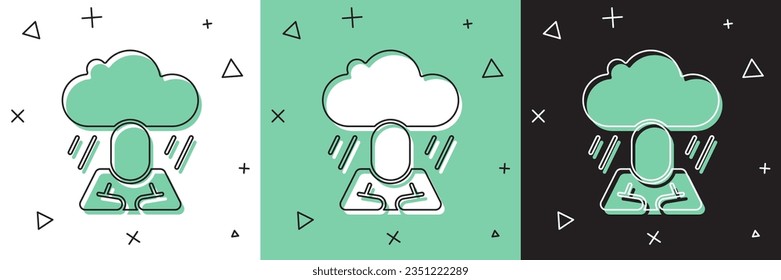 Set Depression and frustration icon isolated on white and green, black background. Man in depressive state of mind. Mental health problems.  Vector