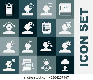 Set Depression and frustration, Insomnia, Psychology, Online psychological counseling, Yin Yang symbol, Hypnosis, Psychological test and  icon. Vector