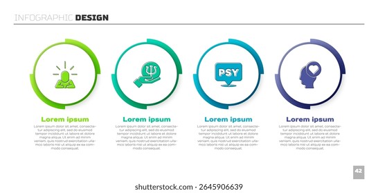 Set Depression, Psychology, Psi,  and Broken heart or divorce. Business infographic template. Vector