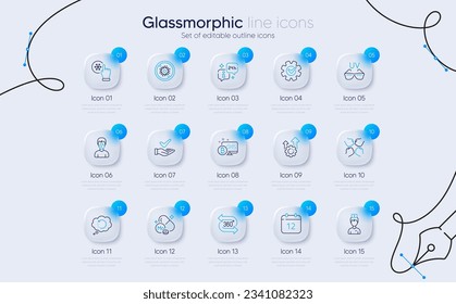 Set of Dermatologically tested, Info and 360 degree line icons for web app. Recovery data, Molybdenum mineral, Seo gear icons. Sunglasses, Stop coronavirus, Cogwheel signs. Vector