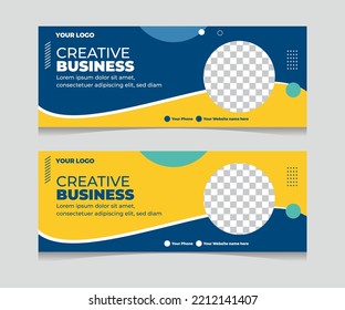 Set of desain banner template. Yellow and blue background color with circle. Suitable for social media, web ads and business digital.