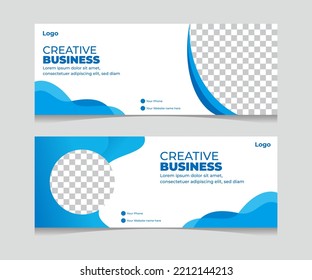 Set of desain clean banner template. White and blue color. Suitable for social media, web ads and business digital.
