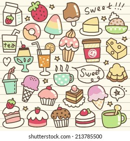 set of desert and drink doodle