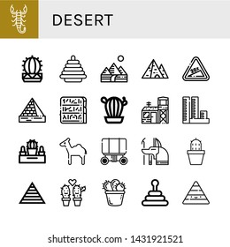 Set of desert icons such as Scorpion, Cactus, Pyramid, Pyramids, Hill, Egypt, Military base, Overpopulation, Camel, Wagon, Anubis , desert