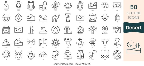 Set of desert icons. Thin linear style icons Pack. Vector Illustration