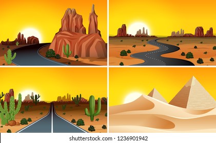 Set of desert landscape illustration
